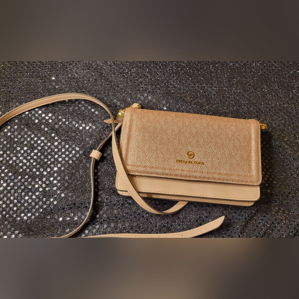 Michael Kors Gold and Tan Crossbody Bag